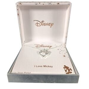 Disney I Love Mickey Heart Necklace Fine Silver Plated
